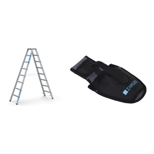 Set ZARGES Saferstep B - LM-Stufen-Stehleiter 2 x 8 Stufen + Werkzeugtasche