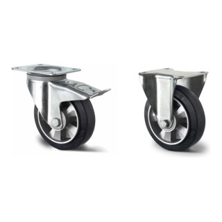 Set CASCOO Lenkrolle mit Totalfeststeller ø 200 mm Serie BAF4 Doppelkugellager + Bockrolle ø 200 mm Serie BAF4 Doppelkugellager