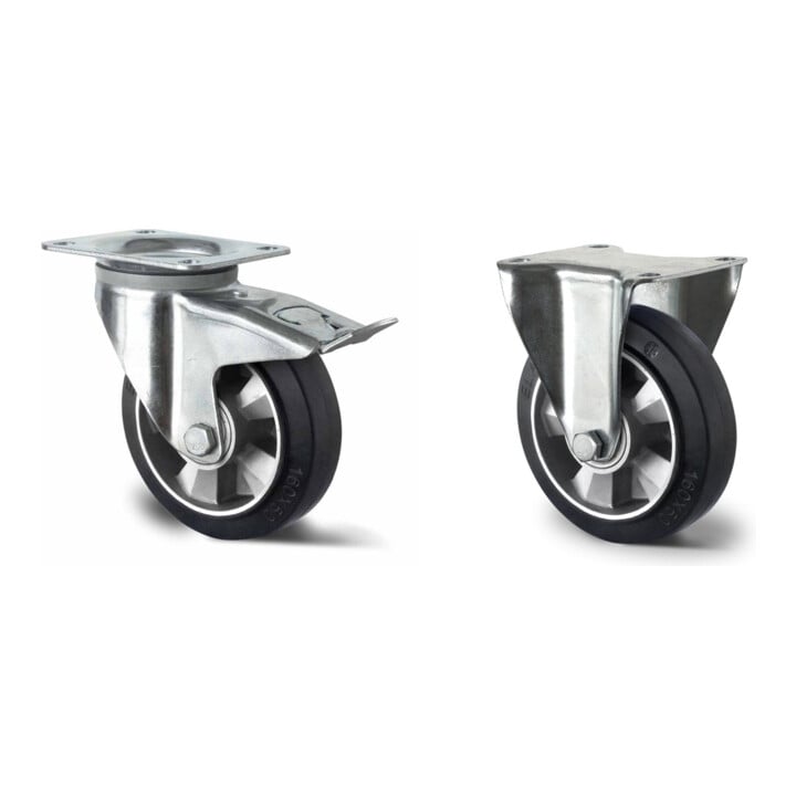 Set CASCOO Lenkrolle mit Totalfeststeller ø 200 mm Serie BAF4 Doppelkugellager + Bockrolle ø 200 mm Serie BAF4 Doppelkugellager