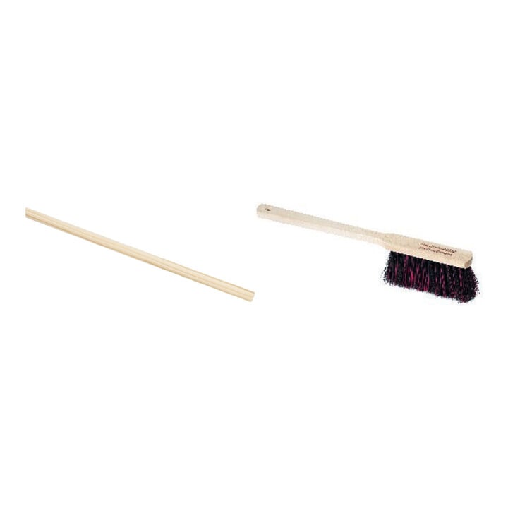 Set Manche de balai en bois 24 mm 160 cm, tête ronde + Balayette Arenga/Elaston L.450mm avec dos en bois