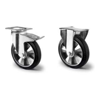 Set CASCOO Lenkrolle ø 125 mm Serie BAF4 Doppelkugellager + Lenkrolle mit Totalfeststeller ø 125 mm Serie BAF4 Doppelkugellager