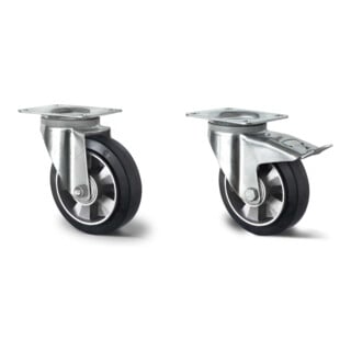 Set CASCOO Lenkrolle ø 160 mm Serie BAF4 Doppelkugellager + Lenkrolle mit Totalfeststeller ø 160 mm Serie BAF4 Doppelkugellager