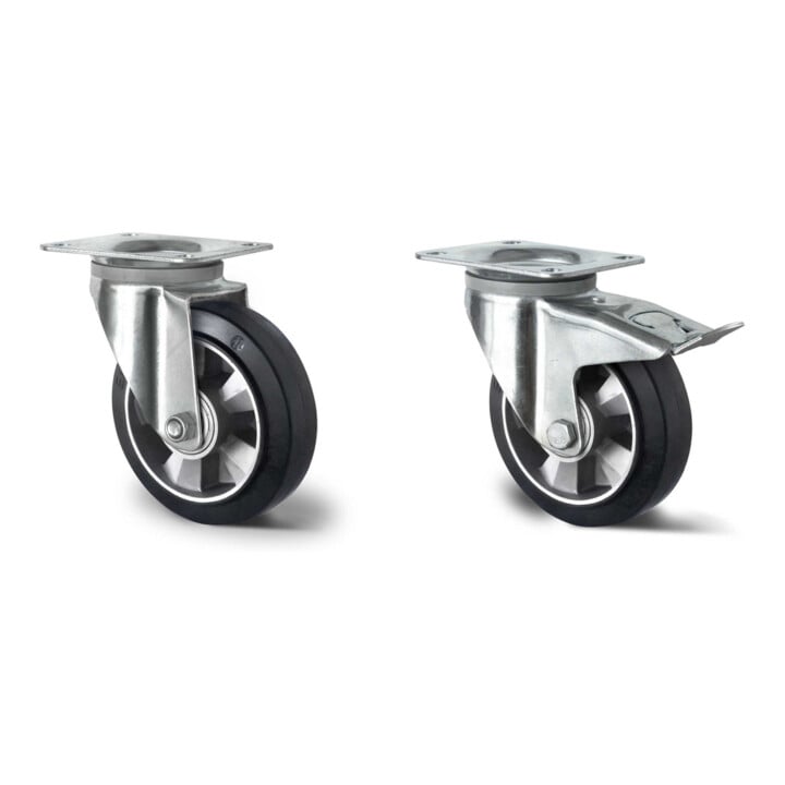 Set CASCOO Lenkrolle ø 160 mm Serie BAF4 Doppelkugellager + Lenkrolle mit Totalfeststeller ø 160 mm Serie BAF4 Doppelkugellager