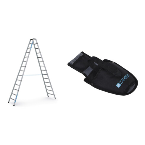 Set ZARGES Saferstep B - LM-Stufen-Stehleiter 2 x 14 Stufen + Werkzeugtasche