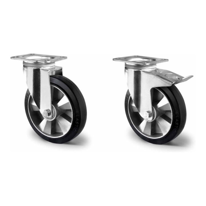 Set CASCOO Lenkrolle ø 125 mm Serie BAU5 Doppelkugellager E-Serie + Bockrolle ø 125 mm Serie BAU5 Doppelkugellager