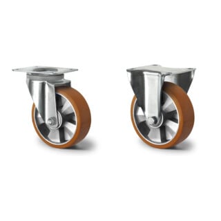 Set CASCOO Lenkrolle ø 160 mm Serie BAU5 Doppelkugellager E-Serie + Bockrolle ø 160 mm Serie BAU5 Doppelkugellager