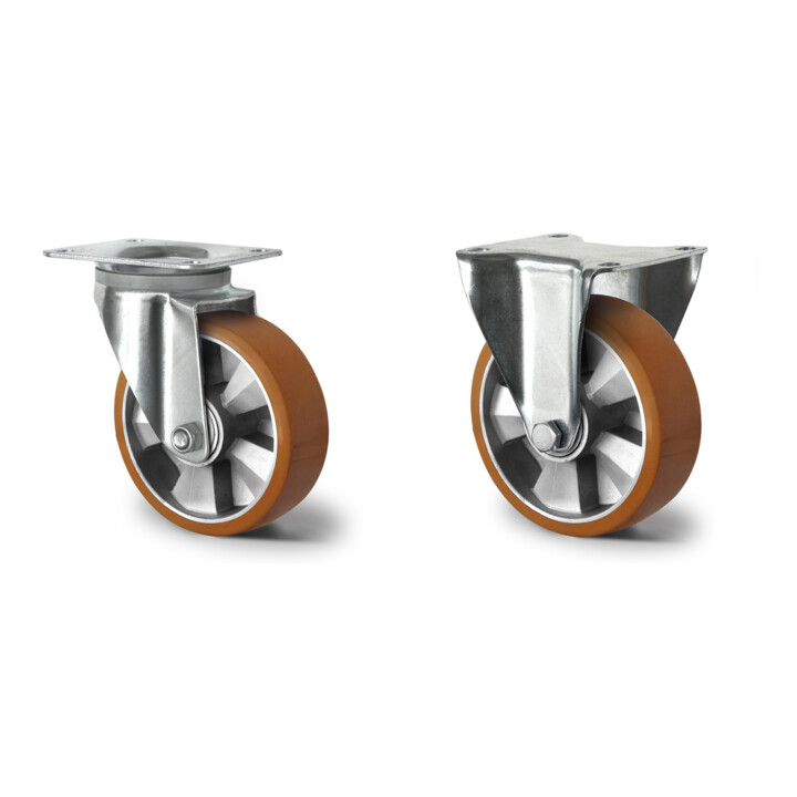 Set CASCOO Lenkrolle ø 160 mm Serie BAU5 Doppelkugellager E-Serie + Bockrolle ø 160 mm Serie BAU5 Doppelkugellager