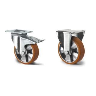 Set CASCOO Lenkrolle mit Totalfeststeller ø 160 mm Serie BAU5 Doppelkugellager E-Serie + Bockrolle ø 160 mm Serie BAU5 Doppelkugellager
