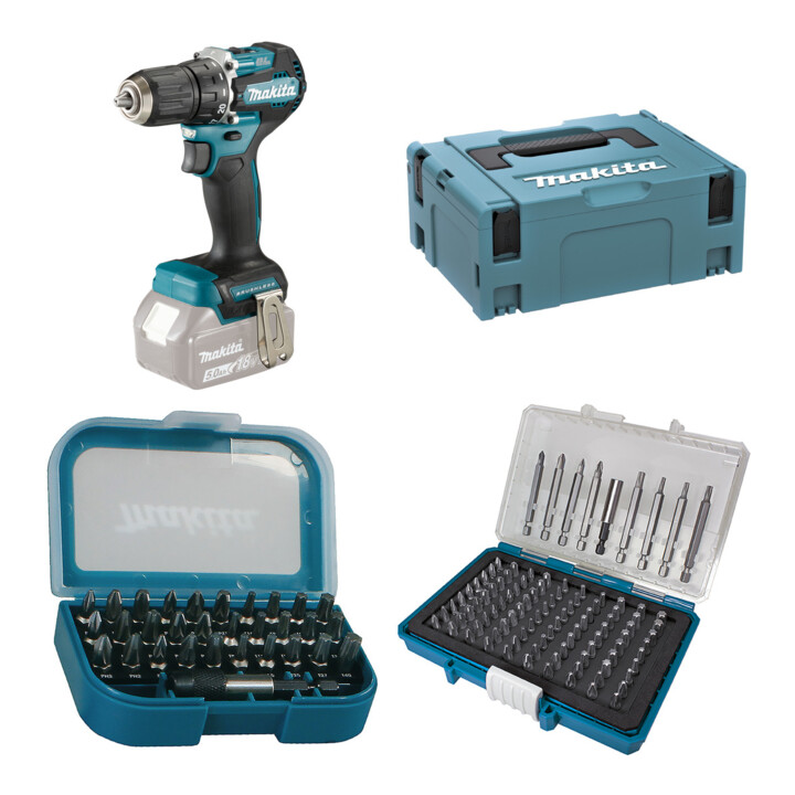Set Makita Bohrschrauber DDF487Z + MAKPAC + Bit-Box 31tlg + Bit-Box 99tlg