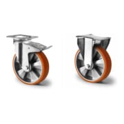 Set CASCOO Lenkrolle ø 125 mm Serie BAU5 Doppelkugellager E-Serie + Lenkrolle mit Totalfeststeller ø 125 mm Serie BAU5 Doppelkugellager E-Serie