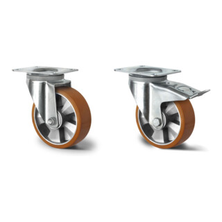 Set CASCOO Lenkrolle ø 160 mm Serie BAU5 Doppelkugellager E-Serie + Lenkrolle mit Totalfeststeller ø 160 mm Serie BAU5 Doppelkugellager E-Serie