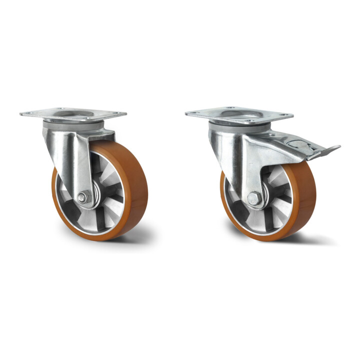 Set CASCOO Lenkrolle ø 160 mm Serie BAU5 Doppelkugellager E-Serie + Lenkrolle mit Totalfeststeller ø 160 mm Serie BAU5 Doppelkugellager E-Serie