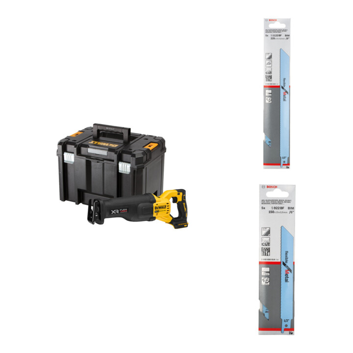 Set DEWALT Akku-Säbelsäge 18V XR Flexvolt Advantage + Bosch 5 Säbelsägeblätter S 1122 BF