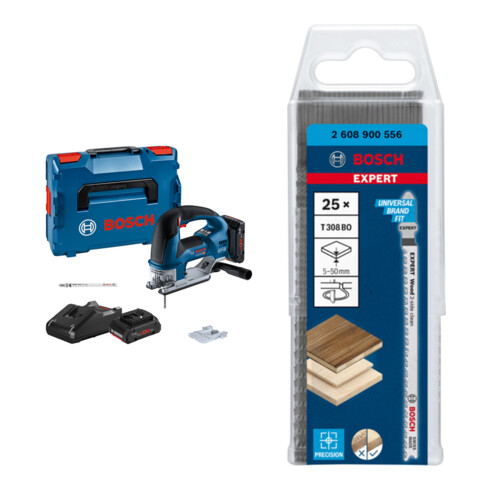 Set Bosch Akku-Stichsäge GST 18V-155 BC + EXPERT ‘Wood 2-side clean’ T 308 BO Stichsägeblatt