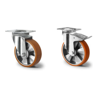 Set CASCOO Lenkrolle ø 80 mm Serie N2U6 Rollenlager + Bockrolle ø 80 mm Serie N2U6 Rollenlager