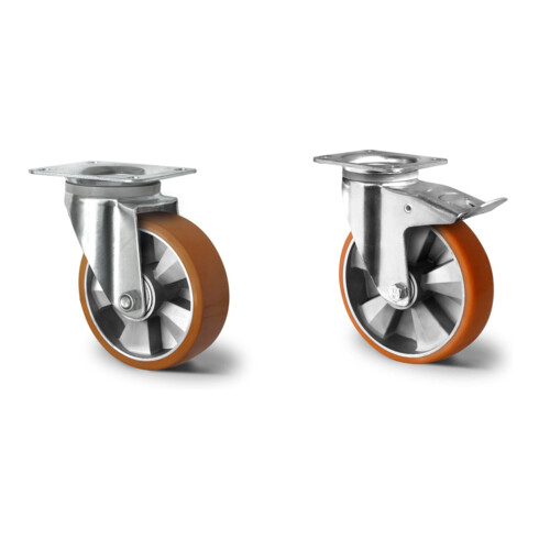 Set CASCOO Lenkrolle ø 80 mm Serie N2U6 Rollenlager + Bockrolle ø 80 mm Serie N2U6 Rollenlager