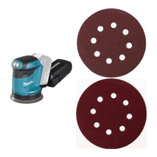 Set Makita Akku-Exzenterschleifer DBO180Z Solo-Version + Schleifpapier Klett...