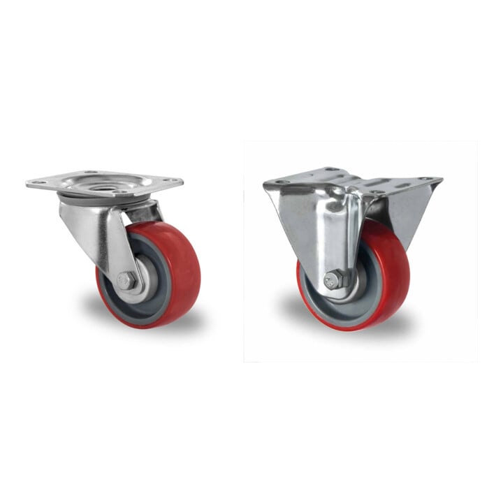 Set CASCOO Lenkrolle ø 100 mm Serie N2U6 Rollenlager + Bockrolle ø 100 mm Serie N2U6 Rollenlager