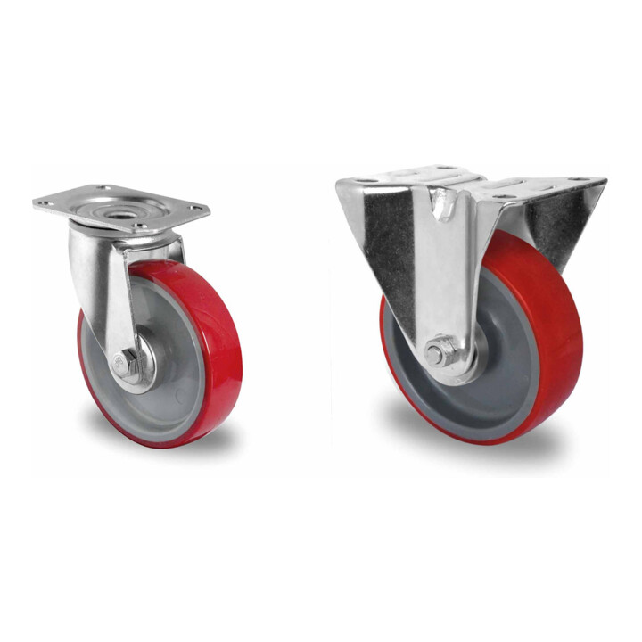 Set CASCOO Lenkrolle ø 125 mm Serie N2U6 Rollenlager + Bockrolle ø 125 mm Serie N2U6 Rollenlager