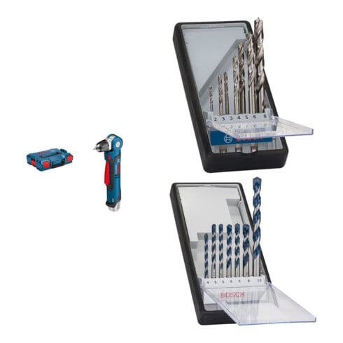 Set Bosch Akku-Winkelbohrmaschine GWB 10,8-LI + 7tlg. Robust Line Holzspiralbohrer-Set + 7tlg. Robust Line Betonbohrer-Set CYL-5
