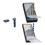 Set Bosch Akku-Winkelbohrmaschine GWB 10,8-LI + 7tlg. Robust Line Holzspiralbohrer-Set + 7tlg. Robust Line Betonbohrer-Set CYL-5