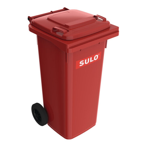 Bac à ordures 120 l HDPE rouge mobile, selon EN 840 SULO