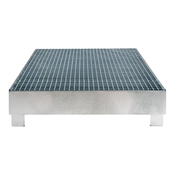 Bac de rétention galvanisé STIER pour 4 fûts de 200 litres, 1 200x1 200x290 mm