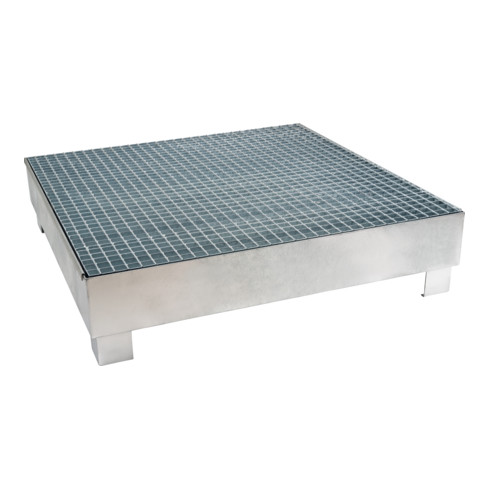 Bac de rétention galvanisé STIER pour 4 fûts de 200 litres, 1 200x1 200x290 mm