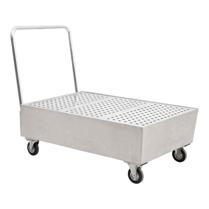Bac de rétention mobile STIER galvanisé pour 2 fûts de 200 litres, 1 200x800x1 116 mm