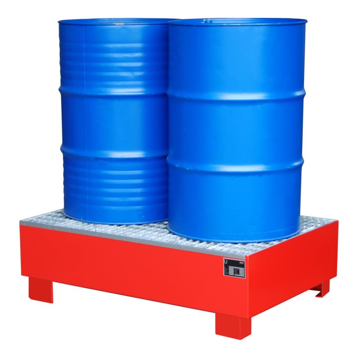 Bac de rétention STIER Premium rouge pour 2 fûts de 200 litres, 1 200x800x360 mm