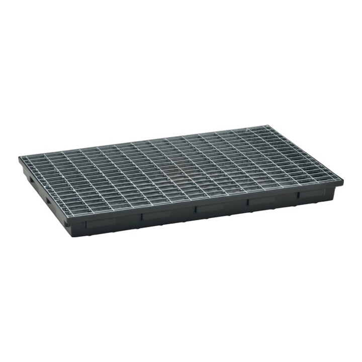 Bac d'étagère L980xl600xH85mm polyéthylène noir avec caillebotis 30 l CEMO