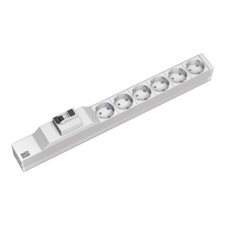 Bachmann 19Zoll Steckdosenleiste 6f Schutzk.1HE, 1xFI, alu 333.411