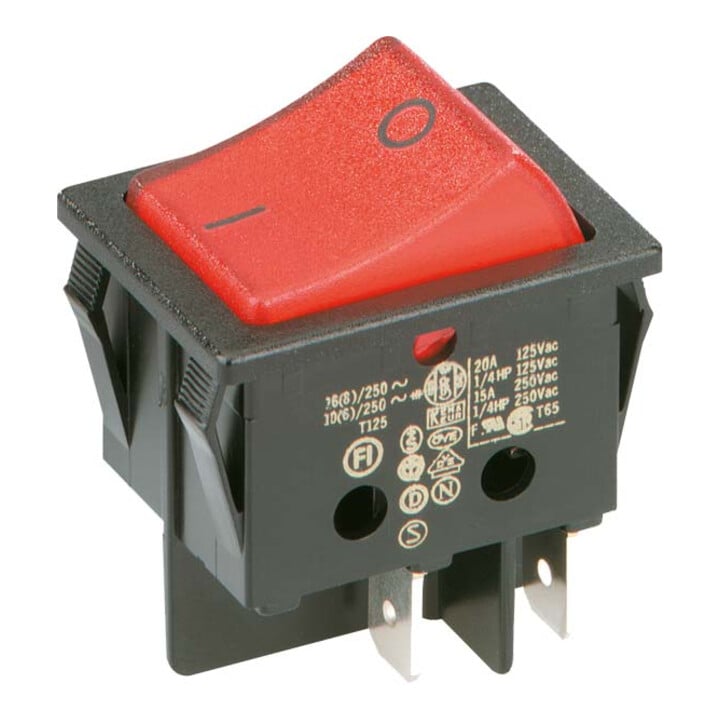 Bachmann Interrupteur à bascule EB noir/rouge, 16(8)A 250V 2p. 924.099