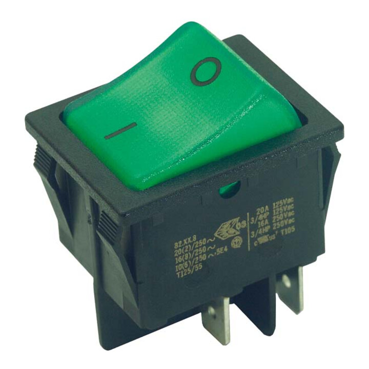 Bachmann Interrupteur à bascule EB noir/vert, 16(8)A 250V 2p. 924.097
