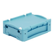 Bito petit porte-charge KLT avec couvercle à charnière d'une seule pièce et fermeture à pression turquoise