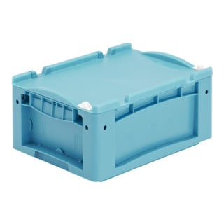 Bito petit porte-charge KLT avec couvercle à charnière d'une seule pièce et fermeture à pression turquoise