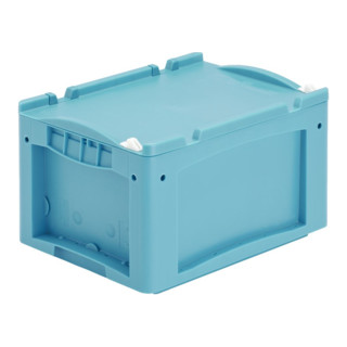Bito petit porte-charge KLT avec couvercle à charnière d'une seule pièce et fermeture à pression turquoise