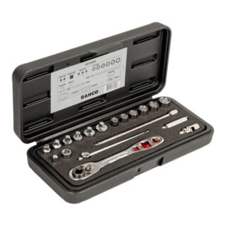 Bahco Jeu de clés à douille 1/4" à cliquet, 19 pièces, 6 pans