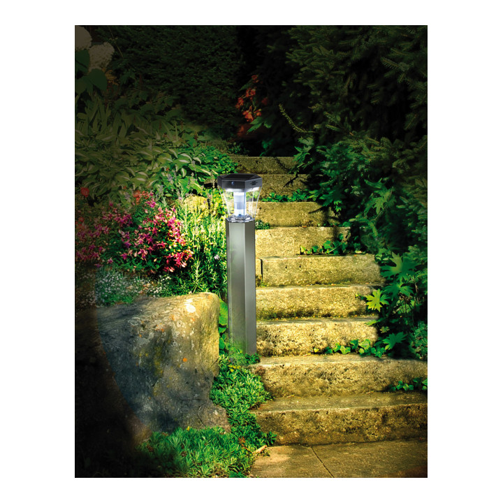 Balise de jardin LED solaire SOL FL 13007 IP44 avec détecteur de mouvement et capteur crépusculaire 13xLED 91lm Couleur Alu