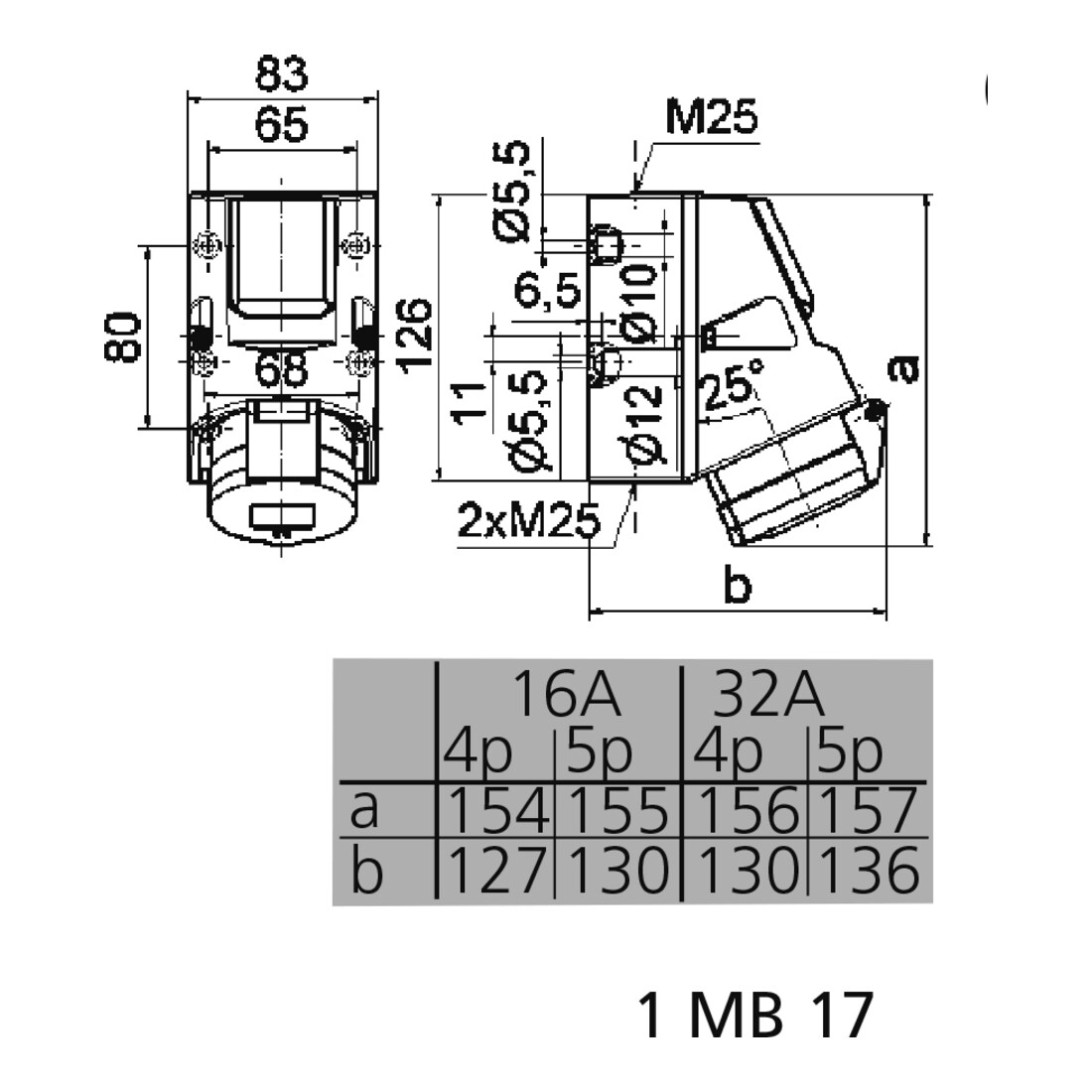 Bals Elektrotech. Prise murale combinée GT 16A 5p 400V 6h IP44 1010