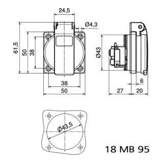 BALS Prise de fixation à contact de protection 16A IP44 bleue 71094
