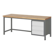 STIER Banco da lavoro regolabile in altezza Premium con 3 cassetti largh.xprof.xalt. 2000x700x840-1040 mm