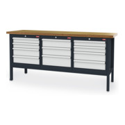 STIER Banco da lavoro con 11 cassetti largh.xprof.xalt. 2000x600x960 mm RAL 7016 / RAL 7035