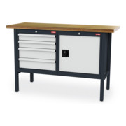 STIER Banco da lavoro con 4 cassetti e 1 sportello largh.xprof.xalt. 1500x600x960 mm RAL 7016 / RAL 7035