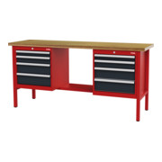 STIER Banco da lavoro con 8 cassetti largh.xprof.xalt. 2000x600x960 mm RAL 3020 / RAL 7016
