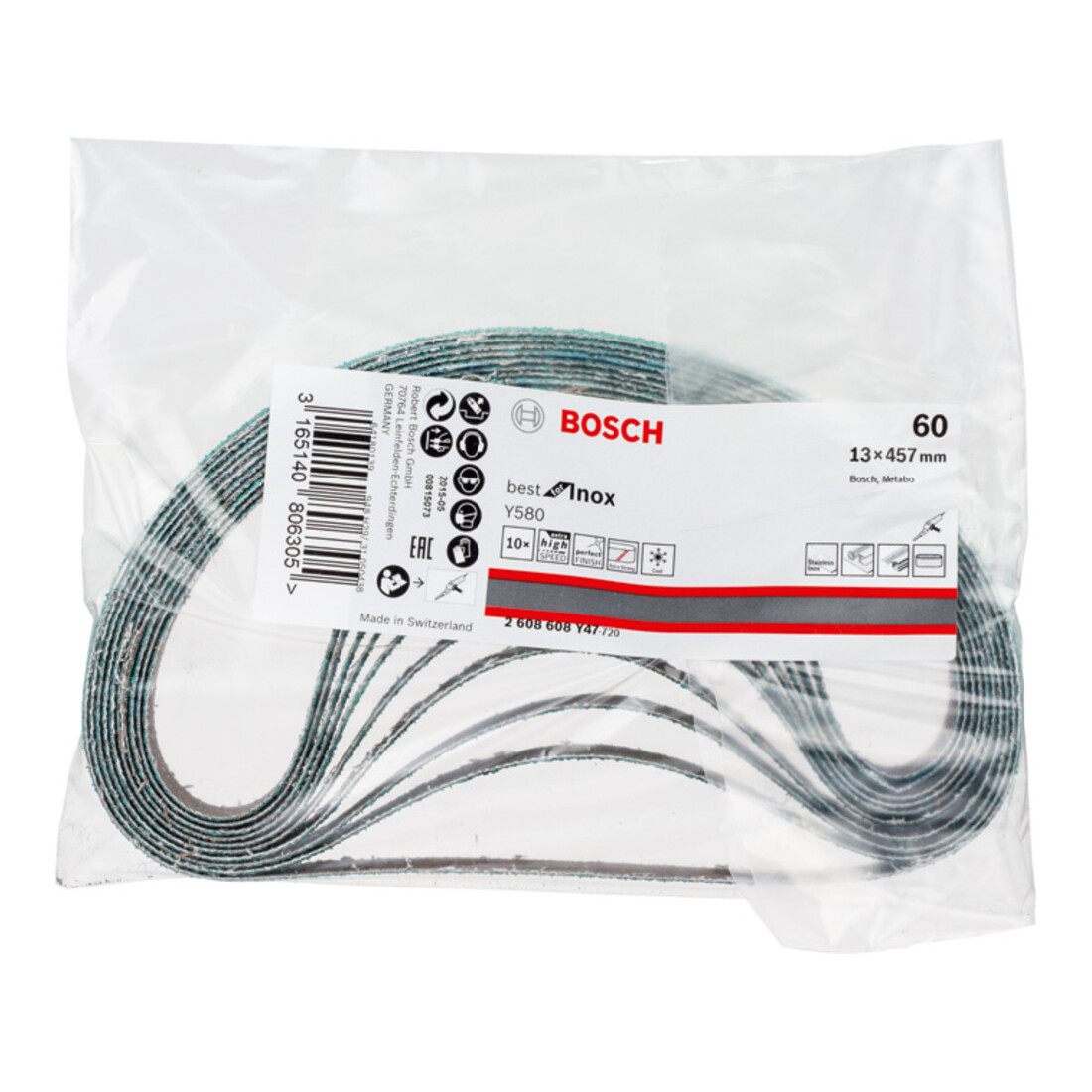 Bande abrasive Bosch Y580 Meilleur pour Inox 13 x 457 mm 60