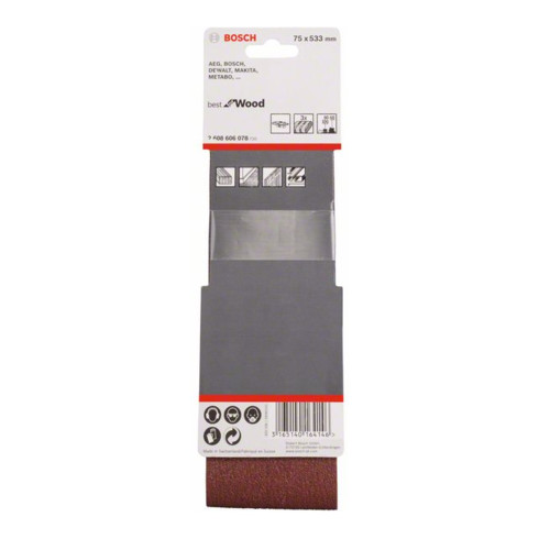 Bande abrasive X440, kit de 3 pièces 75 x 533 mm, 60; 80; 100