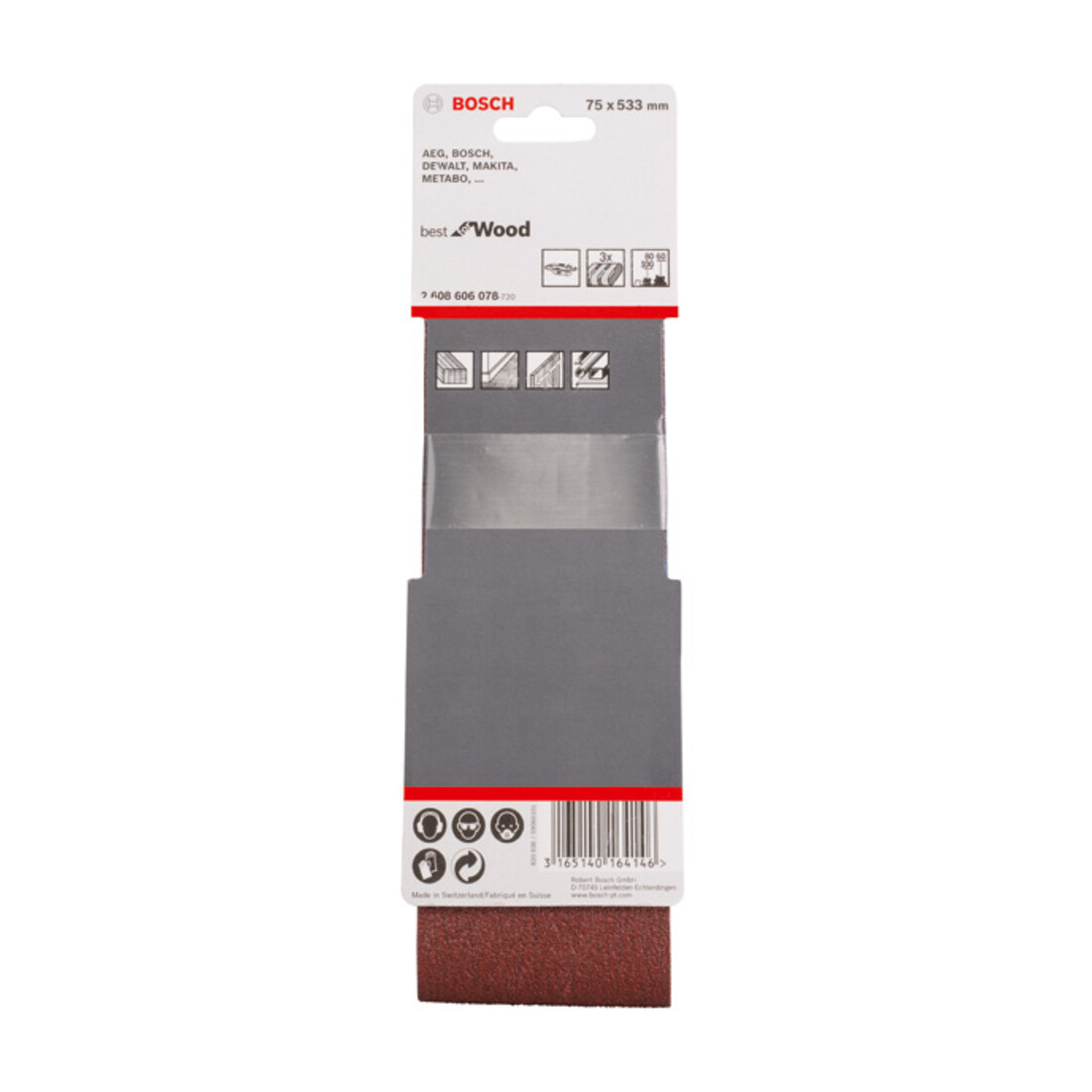 Bande abrasive X440, kit de 3 pièces 75 x 533 mm, 60; 80; 100