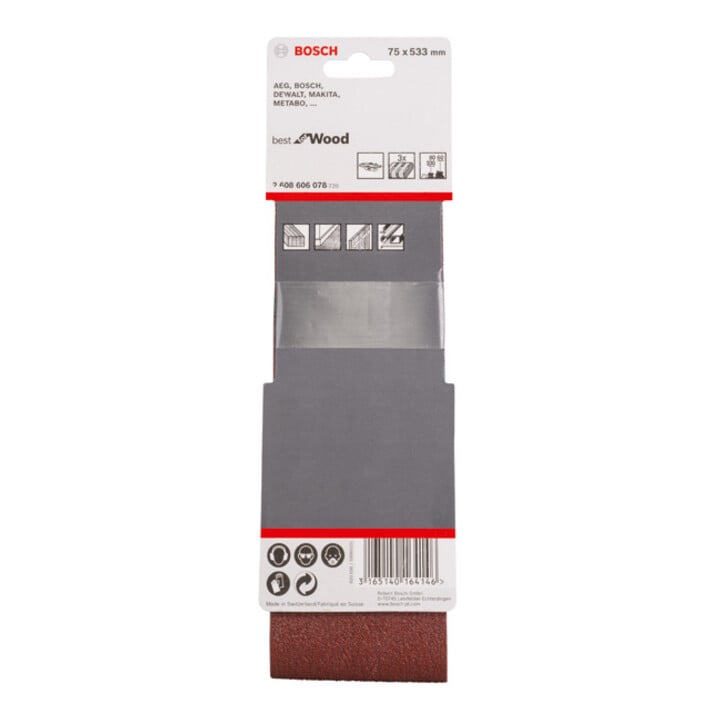 Bande abrasive X440, kit de 3 pièces 75 x 533 mm, 60; 80; 100