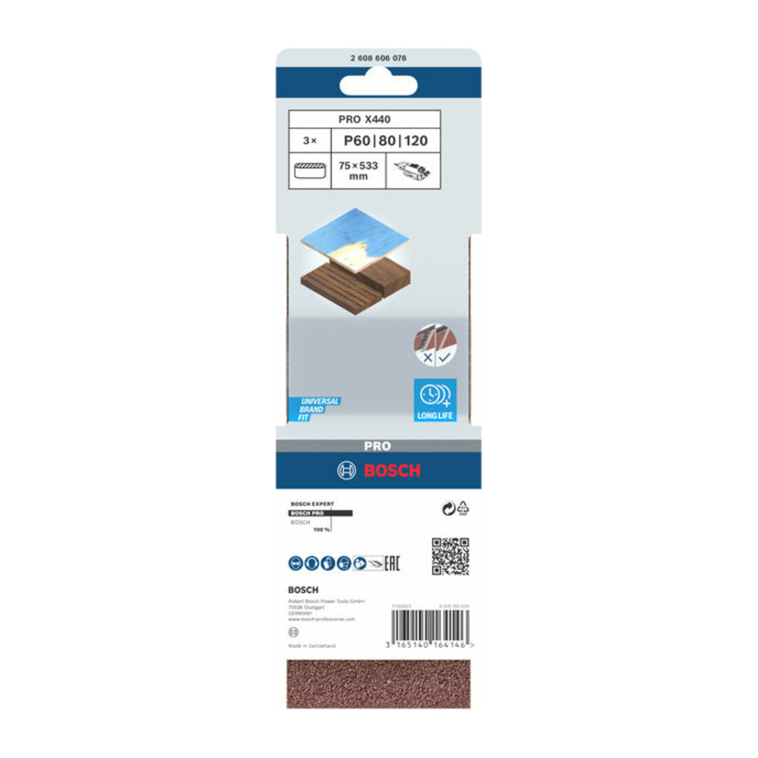 Bande abrasive X440, kit de 3 pièces 75 x 533 mm, 60; 80; 100